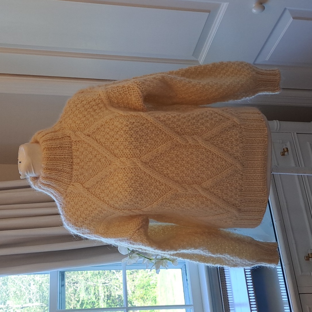 HATHAWAY Womens Vintage 100% Ivory Wool‎ Fisherman Irish Crewneck Sweater S-M